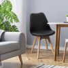 Set of 4 Modern Mid-Century Style Black PU Leather Dining Chairs with Wood Legs