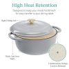 6 Quart Large Light Grey Enamel Cast-Iron Dutch Oven Kitchen Cookware