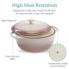 6 Quart Large Pink Beige Off-White Enamel Cast-Iron Dutch Oven Kitchen Cookware