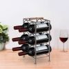 17 Inch Industrial Wine Rack Holder, Rectangular Iron Frame, 6 Bottle Storage, Gunmetal Gray