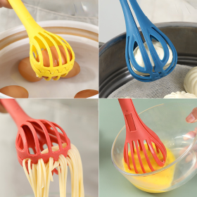 1pc; Multifunctional 3-in-1 Egg Whisk Food Holder Noodle Holder Baking Tool Egg Stirrer Manual Whisk 1 Pack 11.02''×2.76'' (Color: Yellow)