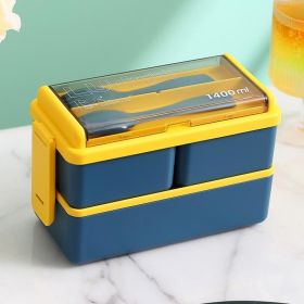 Portable Hermetic Grid Lunch Box School Children Student Bento Box With Fork Spoon Leakproof Microwavable Prevent Odor School (Color: Blue 1400ml Grid)