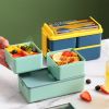 Portable Hermetic Grid Lunch Box School Children Student Bento Box With Fork Spoon Leakproof Microwavable Prevent Odor School